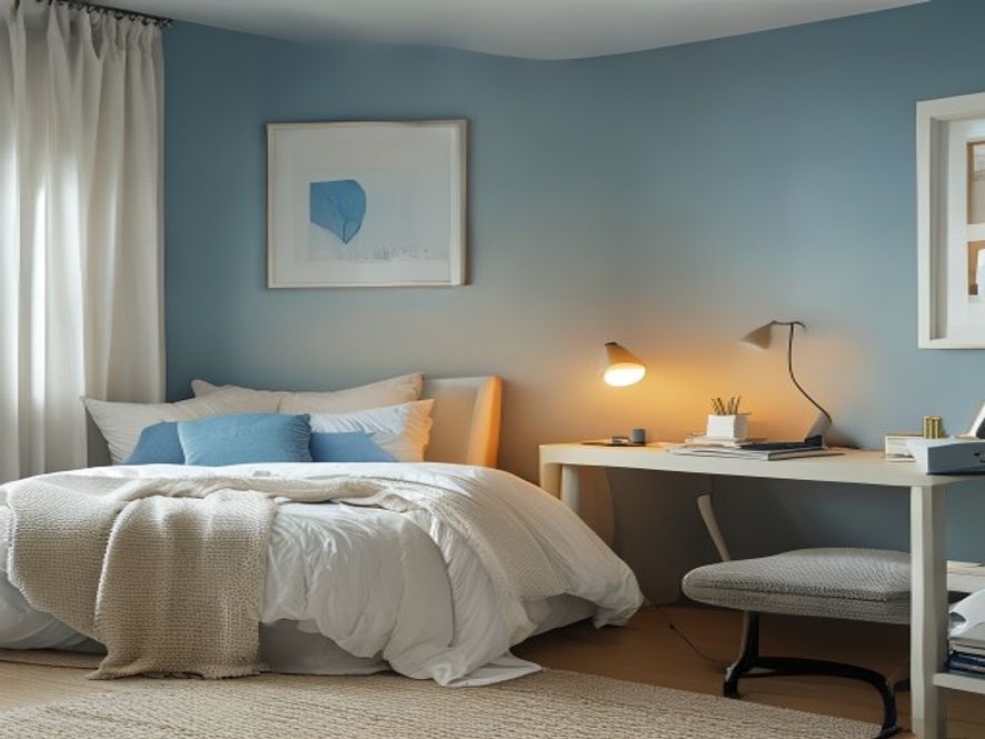 Peaceful home office space with clear separation between work and personal areas